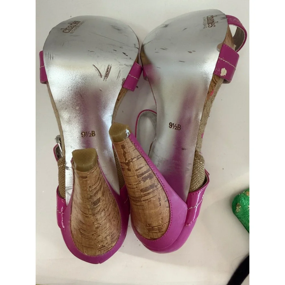 Charles by Charles David Pink Patent Polka Dot Cork Platform Sandals 9.5B